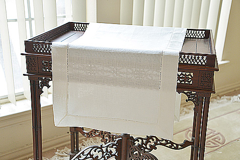 Linen Table Runner. Linen Winter White color. Hemstitch 16"x 90" - Click Image to Close